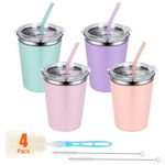 Rommeka Sippy Cup with Straw, 4 Pack 12oz Stainless Steel Cups with Lids and Straws Spill Proof Drinking Cups for Kids and Adults