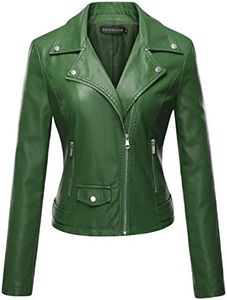 Tanming Women's Faux Leather Moto Biker Short Coat Jacket (Green-M)