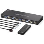 PVBCTCSID HDMI KVM Switch 1 Monitor 4 Computers 4K@60Hz EDID 4 port KVM Switch for 4 Computers Sharing 1 Monitor and 4 USB3.0 Devices with IR Remote Control