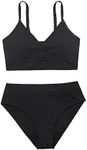 Milumia Girl's Cute Two Piece Swimsuit V Neck Spaghetti Strap Wireless Bikini Set Black 10 Years