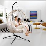 RUN.SE RUN.SE Indoor Outdoor Double Swing Egg Chair, Patio Wicker Hammock Chair with All Steel Support Stand and Base, 400lbs Capacity Egg Chairs with UV Resistant Cushion(Yellow)