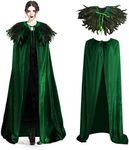 Unisex Deluxe Velvet Adult Cape with Real Natural Gothic Feather Cape Halloween Green Feather Cloak