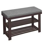 SONGMICS Bamboo Shoe Bench, 2-Tier Shoe Rack, 11.4 x 28 x 19.3 Inches, Brown and Gray ULBS604CG