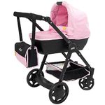 Joie Junior Mytrax Dolls Pram | Single Pushchair With Detachable Carry Cot | Includes Matching Changing Bag & Under Seat Storage | Travel System In Black & Pink With Adjustable Handle Height | Ages 3+