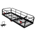 VEVOR Hitch Cargo Carrier, 60 x 24 x 14 in Folding Trailer Hitch Mounted Steel Cargo Basket, 400lbs Loading Capacity Luggage Carrier Rack with Stabilizer, Fits 2" Hitch Receiver for SUV Truck Pickup