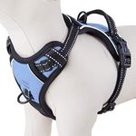 PHOEPET No Pull Dog Harness Reflective Adjustable with 2 Metal Leash Hooks and Soft Training Handle [Over The Head Design](S, Baby Blue)