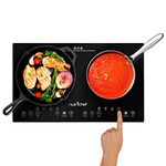 Nutrichef, Induction Cooktop, Hotplate, Double Burner, Portable Stove, Kids Safety Lock, 1800W Works W/Flat Cast Iron Pan, Touch Sensor Control