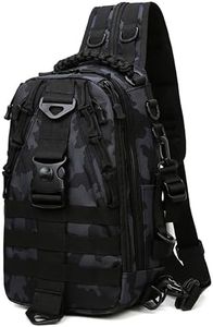 ReelFin Fishing Tackle Backpack with Rod Holder, Lightweight Water-Resistant Fishing Shoulder Storage Bag Tackle Bag, Premium Sling Bag with D-Rings and Waist Strap (Black Camo, Large)