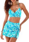 Herseas Women's Bikini Sets 2 Piece High Waisted Swimsuit Halter Wrap Top Split Swim Skirt Bathing Suit, Sky Blue, Medium