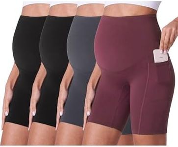 POSHDIVAH 4 Pack Black Black Grey Wine Maternity Yoga Shorts Over The Belly Summer Pregnancy Workout Running Active Short Pants with Pockets 8" X-Large