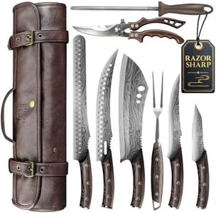 SYOKAMI 9-Piece Butcher Knife Set for Meat Processing with Leather Roll