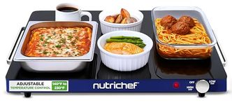 NutriChef Electric Food Warming Tray - Adjustable temperature, Sleek Glass Surface, Energy Efficient & Space Saving, Ideal for Buffets, Restaurants, and Events, 23.23x 17.32x 0.22 IN (Blue)