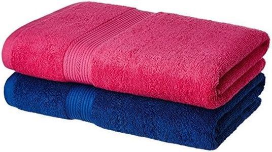 Amazon Brand - Solimo 100% Cotton 2 Piece Bath Towel Set, 500 GSM (Iris Blue and Paradise Pink)