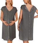 Ekouaer Women Postpartum Nightgown Labor/Delivery/Hospital Gown Nursing Dress V Neck Short Sleeve Dark Grey XL