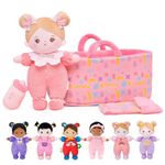 OUOZZZ Pink Soft Baby Doll with Carrying Case and Doll Accessories, 25cm Rattle Rag Dolls for Girls - Birthday for Girls