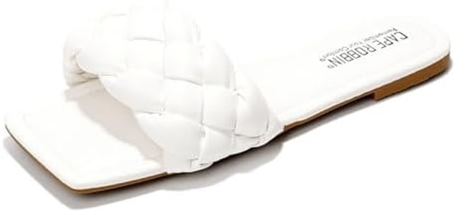 Cape Robbin Vagabond Sandals Women - Square Toe Sandals - Flat Braided Sandals for Women - Woven Womens Mules Slip On Shoes - White Size 10