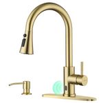 APPASO Kitchen Faucets Touchless, Gold Kitchen Sink Faucets with Soap Dispenser and Pull Down Sprayer 3 Modes, Motion Sensor Hands Free Faucets for Kitchen Sink, High Arch & Single Handle