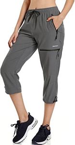 Ksmien Women's Lightweight Hiking Capri Pants Quick Dry Workout Cargo Capris Water Resistant UPF 50+ Zipped Pockets