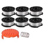 THTEN String Trimmer Spool Replacement for Black and Decker AF-100, 30ft 0.065" Refills Line Auto Feed Single Weed Eater,GH600 GH900 Edger with RC-100-P Spool Cap Covers (6 Spools, 1 Cap,1 Spring)