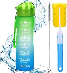 XACIOA 32oz Water Bottle with Straw,Drink Sport Bottle with Time Markings Leakproof BPA Free,Ensure You Drink Enough Water Throughout The Day for Fitness and Outdoor Enthusiasts