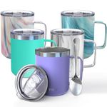 THILY Stainless Steel Insulated Coffee Mug 12 oz Triple-Insulated Travel Cup with Handle and Lid, Keep Coffee Cold, Powder Coated Travel Mug, Lavender