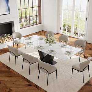 63"- 94.5" Extendable Dining Room Table for 6-12, Modern Expandable Dining Table with Sintered Stone Top, Black Metal Base, Easy Assembly Kitchen Table, No Chair Includes