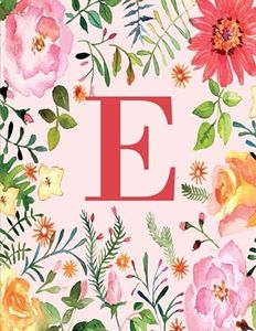 E: Monogram Initial E Notebook for Women, Girls and School, Pink Floral 8.5 x 11