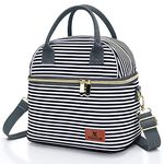 Hafmall Insulated Lunch Bag for Women Men, 9L Dual Compartment Lunch Cool Bag for Work School, Adult Lunch Bag with Shoulder Straps, Stripe