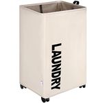 SweetMemo X-Large Laundry Hamper on Wheels - Rolling & Foldable Laundry Basket - Extra Tall-Large Capacity & Bigger Durable Casters - 27.5 Inches - Beige