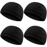 4 Pieces Men Skull Caps Soft Cotton Beanie Hats Stretchy Helmet Liner Multifunctional Headwear for Men Women (Black,Solid Style)