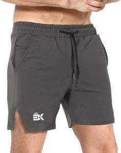 BROKIG Men's Inpok Gym Shorts, Split Leg Sport Shorts Workout Fitness Running Shorts Men with Zip Pocket (Olive Grey,Medium)