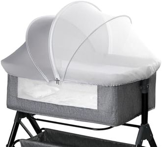 Bassinet Mosquito Net Cover - Half-Blackout Mosquito Net for Baby Crib & Bedside Sleeper, Breathable Crib net with 2-Way Zipper, Sun-Blocking Baby Mosquito Net Cover (Gray-Small)