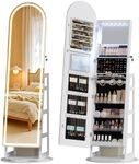 LVSOMT LED Arched Mirror Jewelry Cabinet Standing, Lockable Jewelry Armoire
