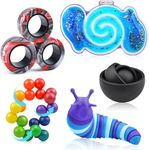 Cevioce 5Pcs Fidget Toys Adults Pack, Autism Sensory Toys with Fidget Spinner Slug Magnetic Rings, Squishy Figette Toys , Cool Gadget for Boys Teens ADHD Stress Relief, Bulk Gifts for Kids Christmas