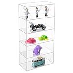 BELLE VOUS Clear Acrylic Wall Display Case - 18 x 8.9 x 37cm / 7.09 x 3.5 x 14.57 Inches - Floating Mounted Shelf with 5 Shelves - Cabinet Rack for Glasses, Figures, Rocks & Shot Glass Collection