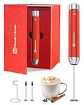 Maestri House Rechargeable Milk Frother, Handheld Electric Foam Maker Waterproof Detachable Stainless Steel Whisk Drink Mixer Foamer for Lattes, Cappuccino, No Stand (Santa Red)