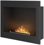 Bioethanol built-in corner fireplace with protective glass including semi-matt black stainless steel frame (60 cm left)