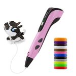 3D Pen for Kids,3D Printing Pen with 12 Color PLA Filaments(1.75mm),3D Drawing Pen with LED Display, Stencil Book, Christmas Art＆Creative Crafts Gift for Kids (Pink)