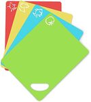 Extra Thick Flexible Plastic Cutting Board Mats With Holes For Hanging And Food Icons & "EZ-Grip" Waffle Back, (Set of 4) Dishwasher Safe