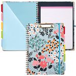 Spiral Clipboard Folio with refillable Lined Notepad for Letter Size Hardcover Foldable Clipboard with Storage 10 Pockets and Pen Loop Notebook Work Professional Nurse Teacher (Flower Blue)
