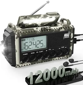 Hand Crank Solar Emergency Radio with Auto NOAA Weather Alert, 44400mWh Battery Powered Portable AM/FM/Shortwave, Wind Up Transistor Radio with Phone Charger, SOS Alarm, Flashlight for Survival