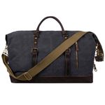 S-ZONE Duffle Bag for Travel 60L Canvas Duffel Bag Carry on Genuine Leather Overnight Weekender Bag for Men