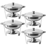 PRIJESSE Chafing Dish, Buffet Serving Utensils, Rectangle Stainless Steel Food Warmer Kit with Lids Food Pans Bain Maries and Fuel Holders for Restaurant Catering Parties Weddings (4QT Round - 4 pack)