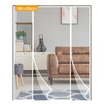 Yotache Fly Screen Door 188 x 206 cm, Reinforced Polyester Double Door Insect Fly Mesh for Sliding Door Patio Door Keep Fly Bug Out, White