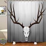 Antlers Shower Curtain, Deer Skull Bath Curtain Skeleton Deer Head Bathroom Curtains for Home Decor,Hunter Theme Horns Elk Bones Pattern Curtain with Hooks, 72" W x 78" L, Taupe Grey Safari 3D Animal