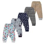 NammaBaby Unisex Baby Cotton Mixed Print Pyjama Pants with Rib - Assorted Multipack (6-9 Months) Multicolour