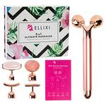 ELLIXI - 5-in-1 Electric Face Massager - 5 Vibrating Heads Including 3D V Lifting Roller + Round Rose Quartz + Rose Quartz Facial Massager and 2 Types T-Shape Massagers for Face - Eyes - Jaw Line