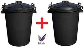 KetoPlastics 2 x Large 80/85L Litre Black Plastic Bin Rubbish Dustbin Animal Feed Storage