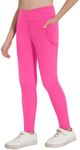 Zaclotre Girls Athletic Leggings Cross High Waisted Yoga Pants for Kids Dance Workout Running Tights with Pockets Hot Pink