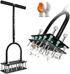 SakerPlus Lawn Aerator Tool, Manual Metal Spike Aerator Lawn Tool with Spring Base, Automatic Leaf and Dirt Cleaning, Grass Aerator for Lawn Care, Soil Loosening, Yard Aerating, Garden Tool